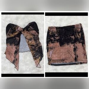 Blanc Adorable 2 Piece Mesh Handkerchief Bandeau Top and Mini Skirt Set Size‎ S